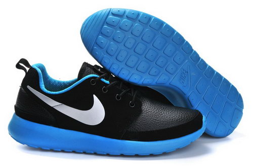 Nike Roshe Run Mens Shoes Leather Black Blue Silver Outlet